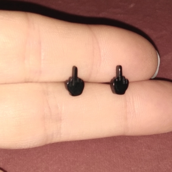 Royal Blue Middle Finger Earrings Hands 1 Pair Fun Studs Humor Funny Joke F U - Picture 10 of 11